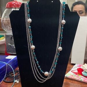 Silver and Teal Beaded Necklace